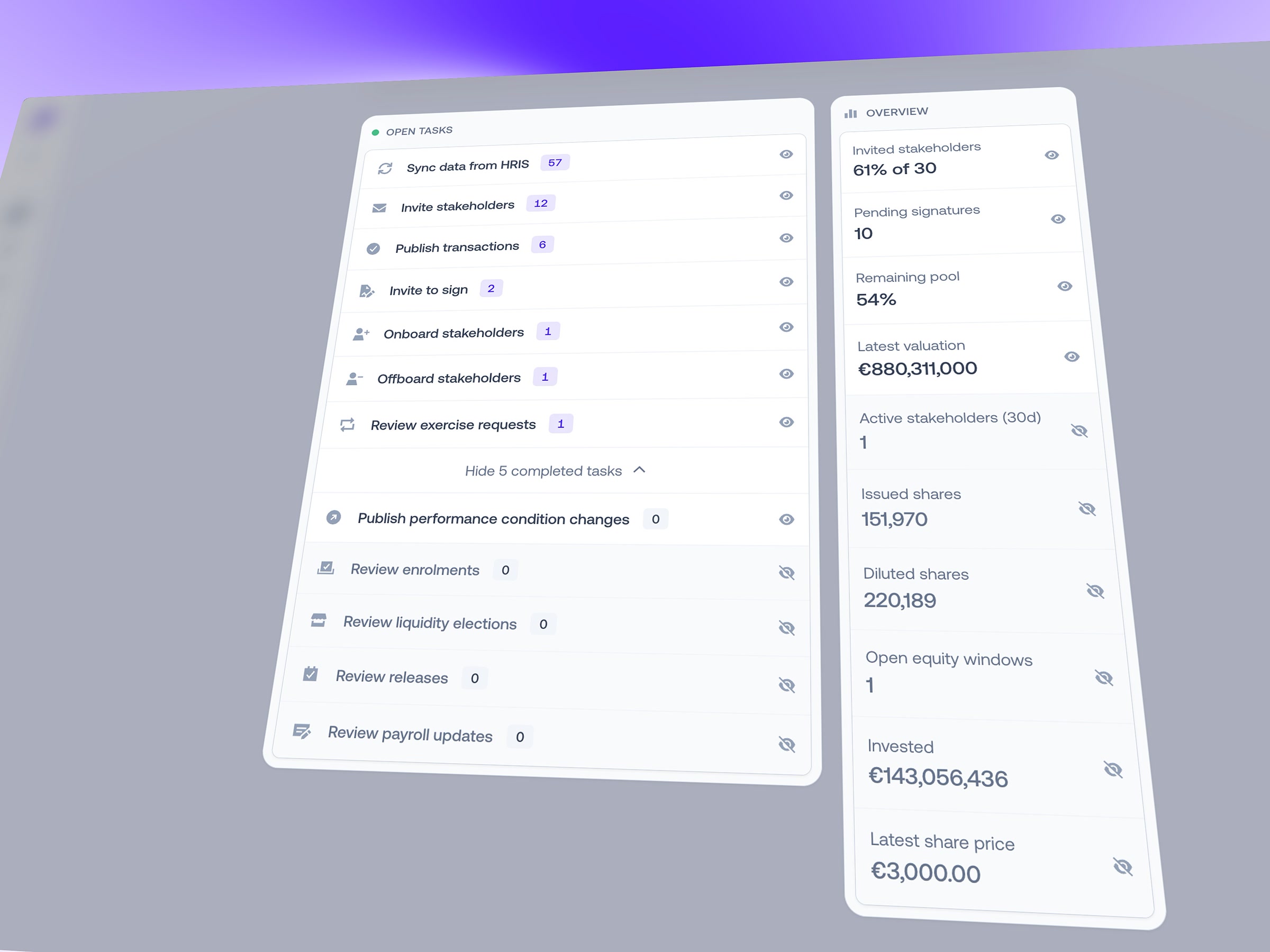 Expanded Admin Home task manager with completed tasks and overview metrics
